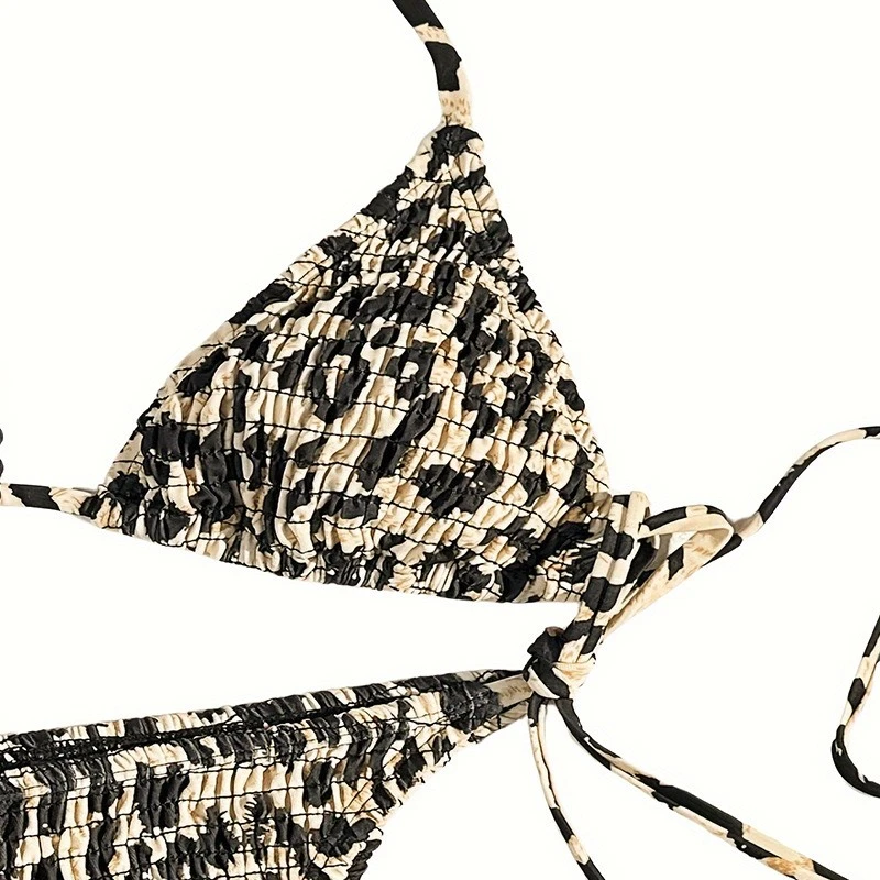 Women's New Style Sexy Printed Tie-Up Strappy Triangle Cup Bikini Swimsuit Set